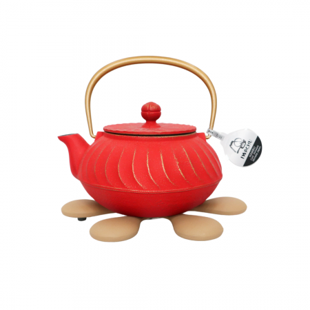 Iwachu Cast Iron Teapot - Red Wave Gold Handle